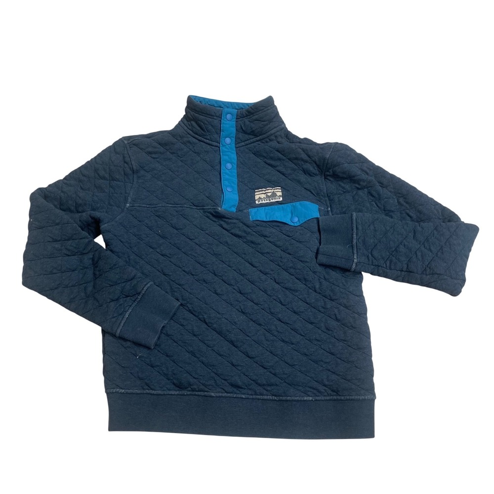 Patagonia Quilted Snap Neck Organic Cotton Pullover Sweatshirt men XS‎ Navy Blue